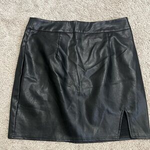Lulu's Black Faux Leather Mini Skirt with Small Front Slit